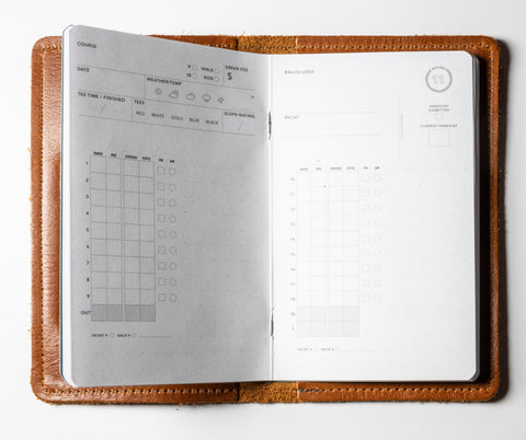 Leather Protective Cover inside with pocket golf log open spread